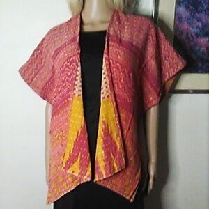 Kantha Free Spirit Kimono/Cover Up Orange Yellow Patchwork Reversible Handmade